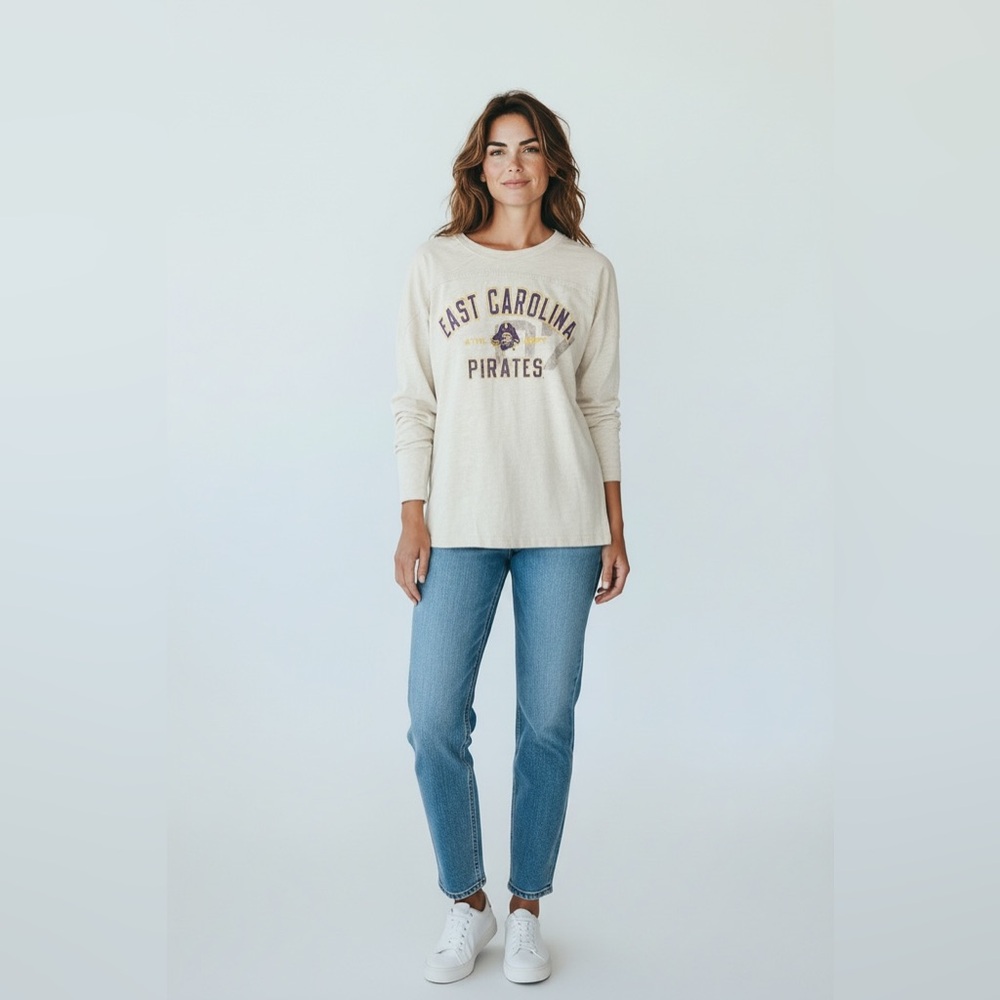 J. America Vintage “East Carolina University” Long Sleeve Top Beige Size Medium